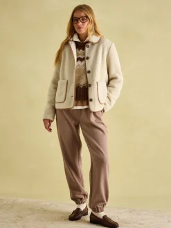 Sadie Cream Button Down Fleece Jacket