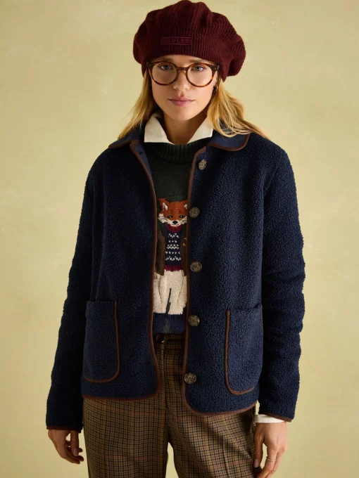Sadie Navy Button Down Fleece Jacket