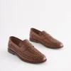 Tan Brown Leather Weave Loafers