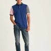 Woody Blue Colour Block Regular Fit Cotton Pique Polo Shirt