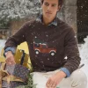 4x4 Brown Intarsia Crew Neck Jumper